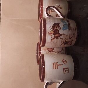 Set of 4 Vintage Cowboy Pottery Coffee Mugs